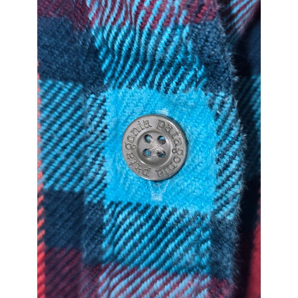 Patagonia Flannel Shirt Blue Red Plaid Size 10 Organic Cotton Outdoor Button Up - Picture 4 of 12